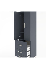 Hyperion Dolap 2 Raflı 3 Çekmeceli Tek Askılı 60x44x195 Antrasit-Antrasit