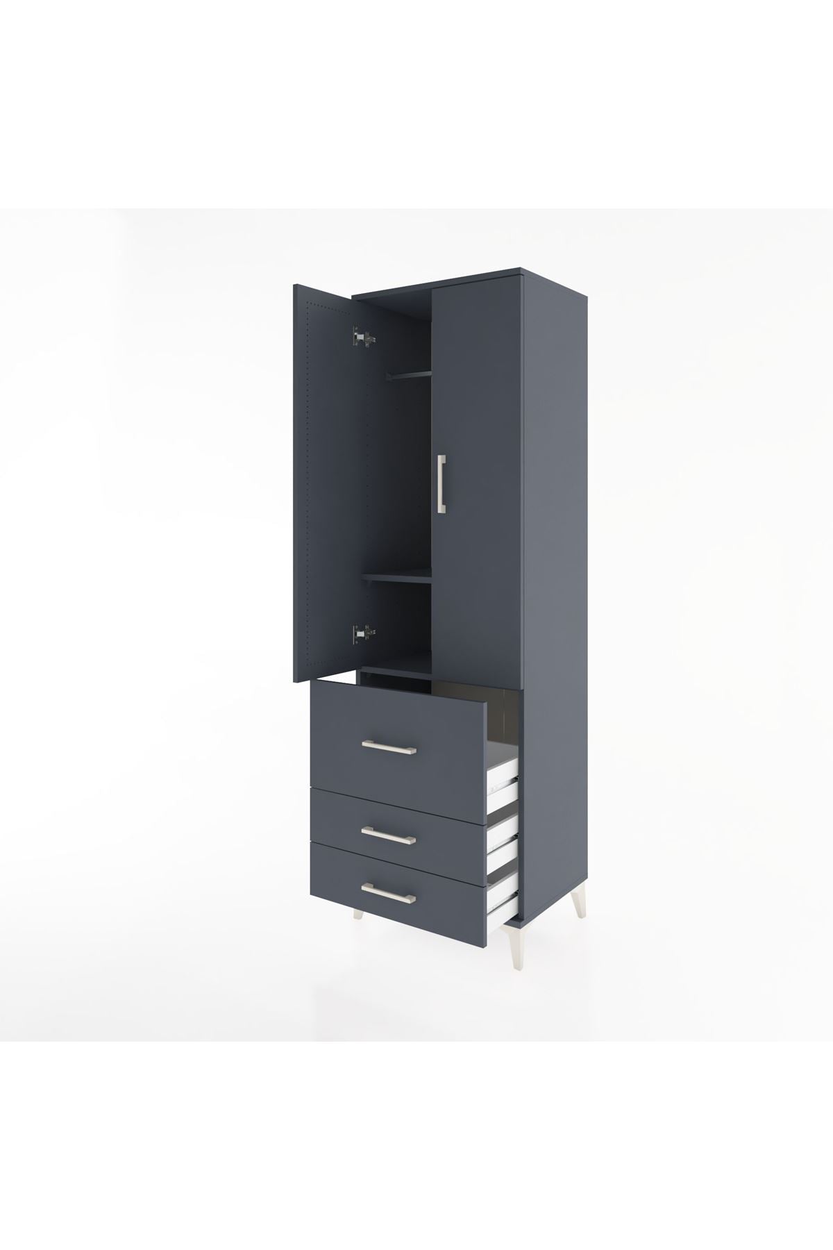 Hyperion Dolap 2 Raflı 3 Çekmeceli Tek Askılı 60x44x195 Antrasit-Antrasit