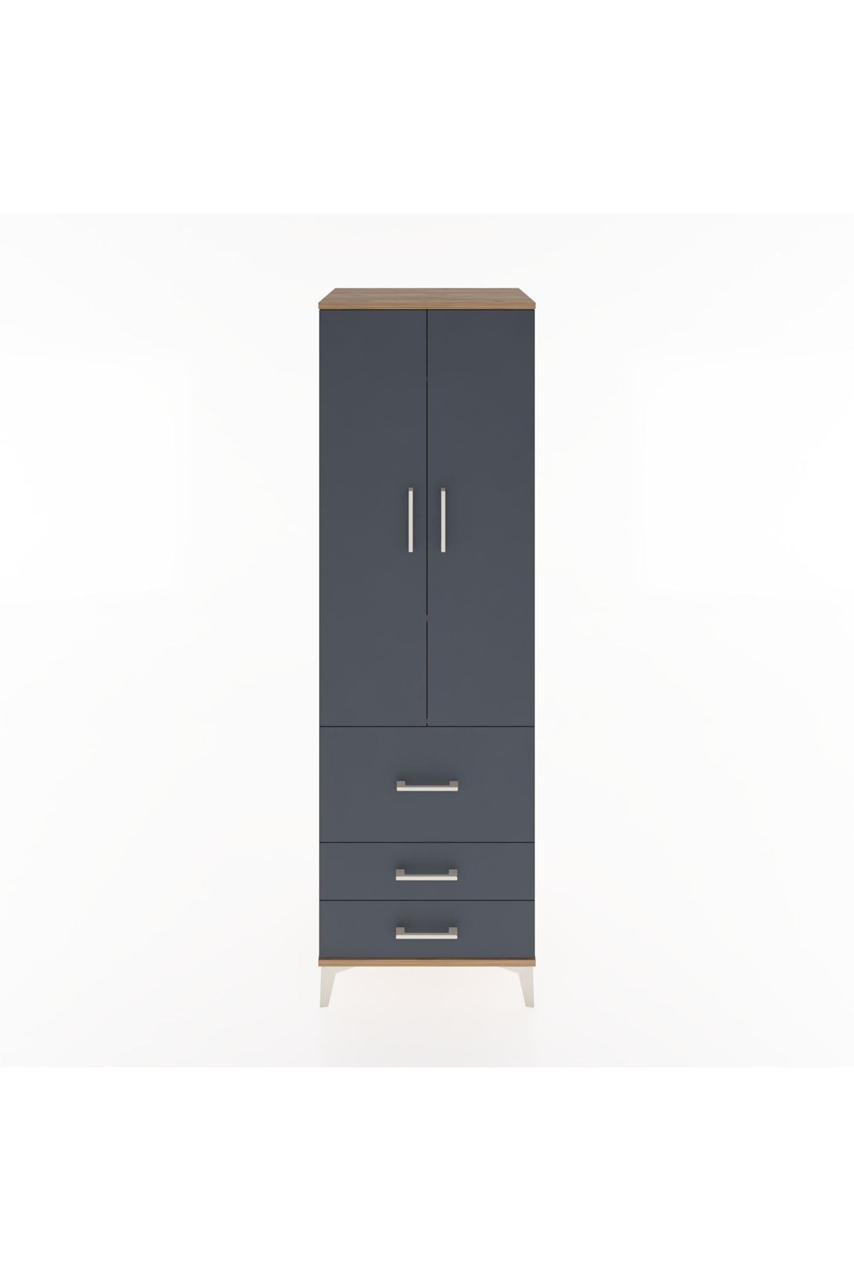 Hyperion Dolap 2 Raflı 3 Çekmeceli Tek Askılı 60x44x195 Çam-Antrasit