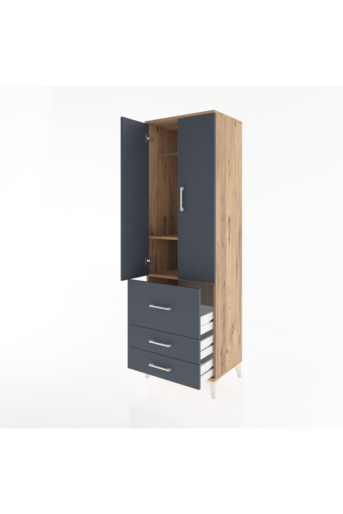 Hyperion Dolap 2 Raflı 3 Çekmeceli Tek Askılı 60x44x195 Çam-Antrasit