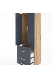 Hyperion Dolap 2 Raflı 3 Çekmeceli Tek Askılı 60x44x195 Çam-Antrasit