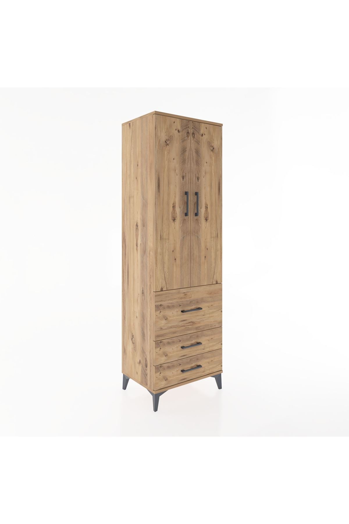 Hyperion Dolap 2 Raflı 3 Çekmeceli Tek Askılı 60x44x195 Çam-Çam