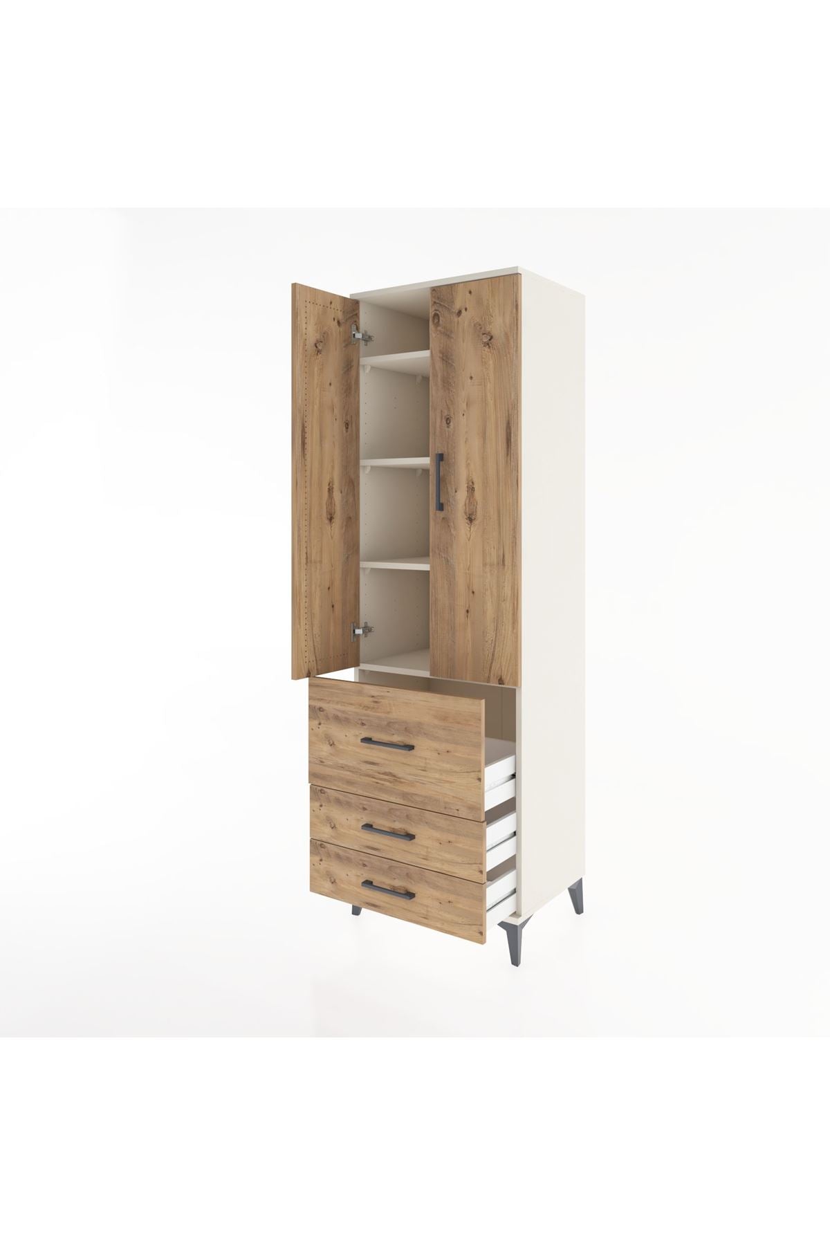 Hyperion Dolap 4 Raflı 3 Çekmeceli 2 Kapaklı 60x44x195 Aytaşı-Çam