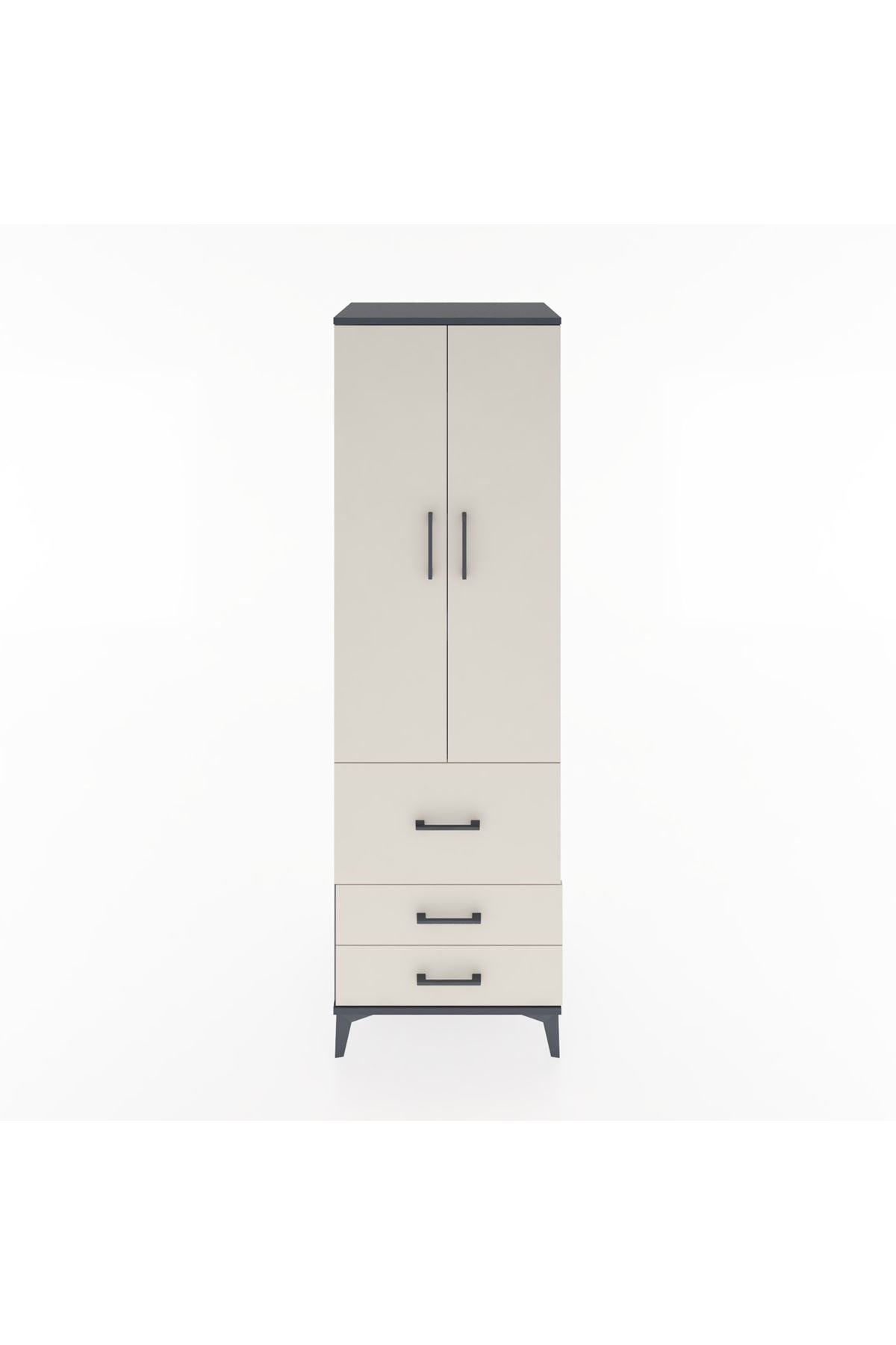 Hyperion Dolap 4 Raflı 3 Çekmeceli 2 Kapaklı 60x44x195 Antrasit-Aytaşı