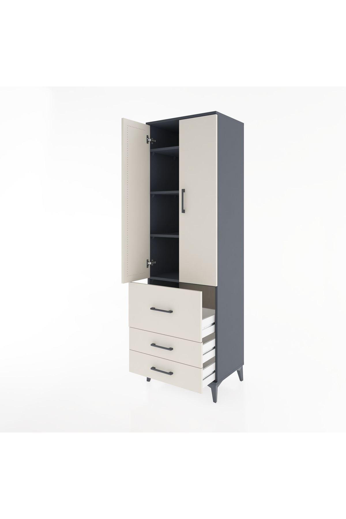 Hyperion Dolap 4 Raflı 3 Çekmeceli 2 Kapaklı 60x44x195 Antrasit-Aytaşı