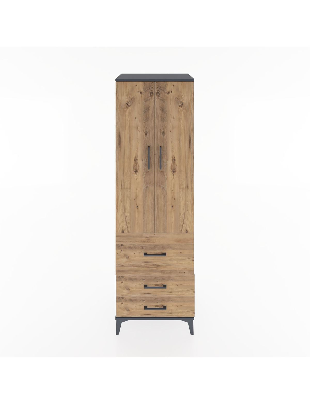 Hyperion Dolap 4 Raflı 3 Çekmeceli 2 Kapaklı 60x44x195 Antrasit-Çam