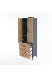 Hyperion Dolap 4 Raflı 3 Çekmeceli 2 Kapaklı 60x44x195 Antrasit-Çam