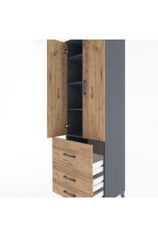 Hyperion Dolap 4 Raflı 3 Çekmeceli 2 Kapaklı 60x44x195 Antrasit-Çam