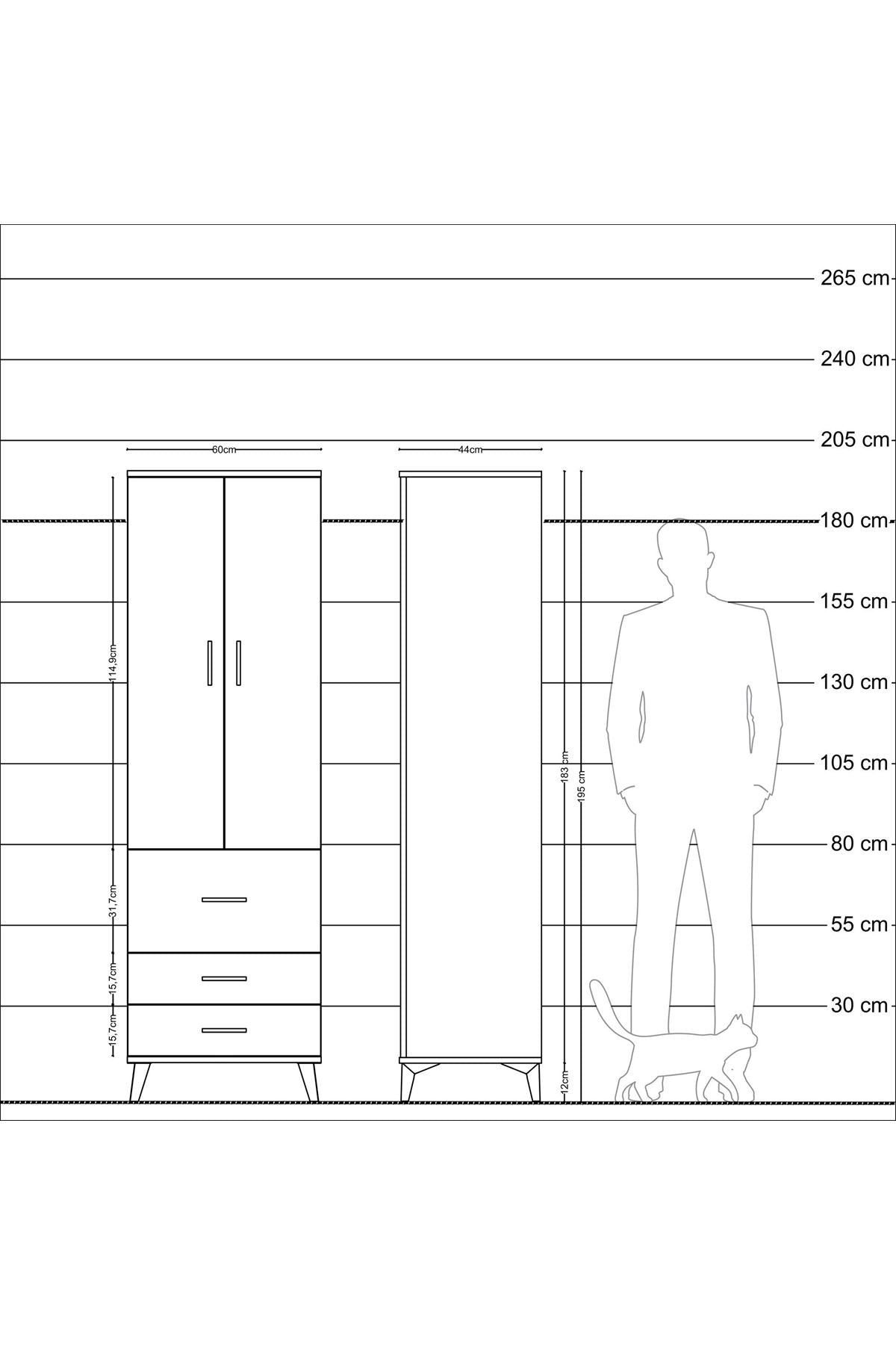 Hyperion Dolap 4 Raflı 3 Çekmeceli 2 Kapaklı 60x44x195 Çam-Aytaşı
