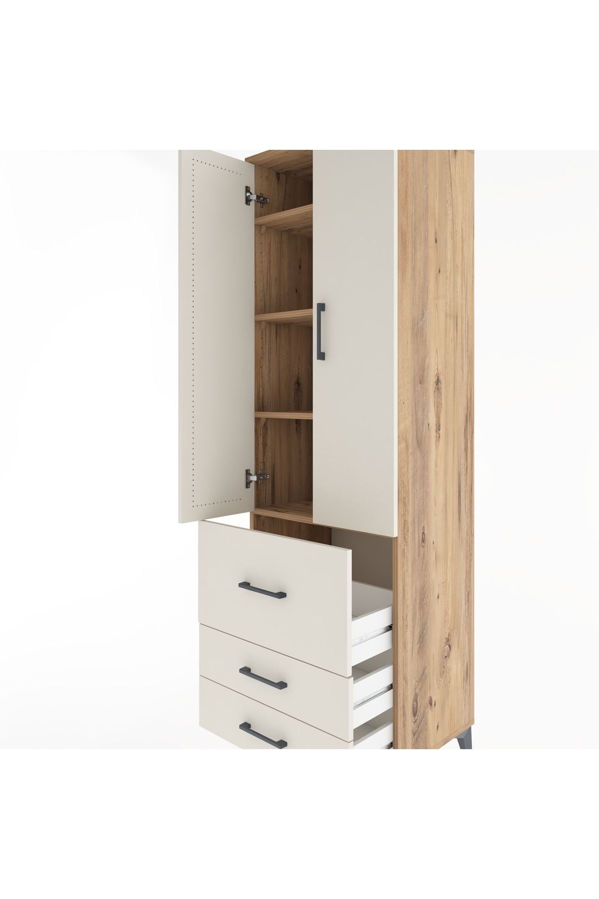 Hyperion Dolap 4 Raflı 3 Çekmeceli 2 Kapaklı 60x44x195 Çam-Aytaşı