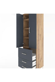 Hyperion Dolap 4 Raflı 3 Çekmeceli 2 Kapaklı 60x44x195 Çam-Antrasit