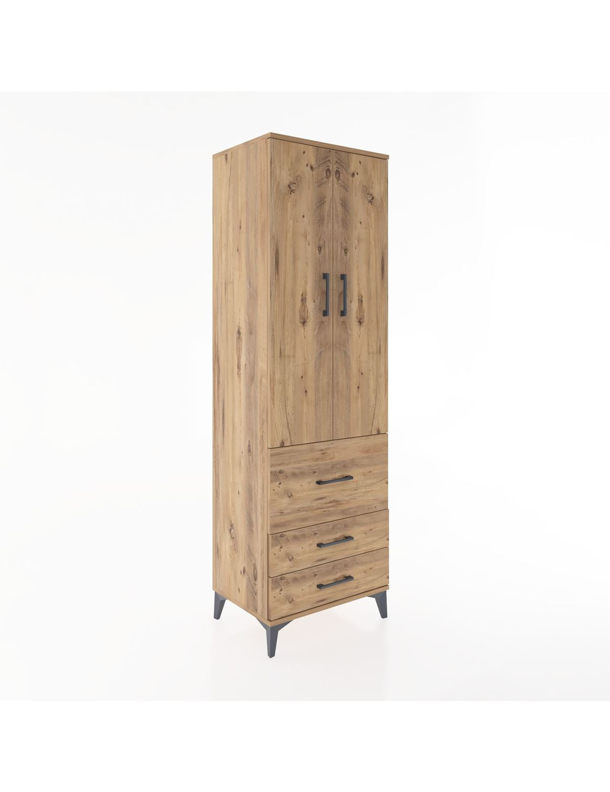 Hyperion Dolap 4 Raflı 3 Çekmeceli 2 Kapaklı 60x44x195 Çam-Çam