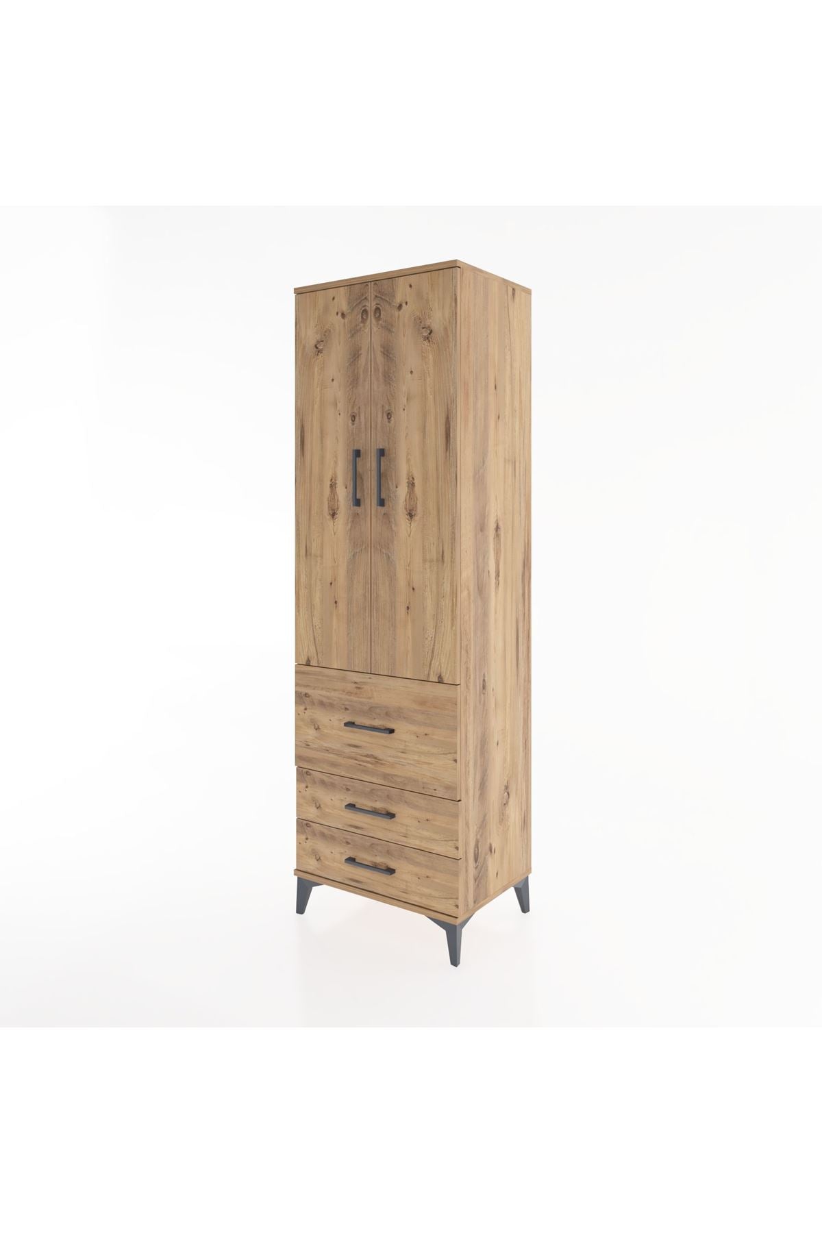 Hyperion Dolap 4 Raflı 3 Çekmeceli 2 Kapaklı 60x44x195 Çam-Çam