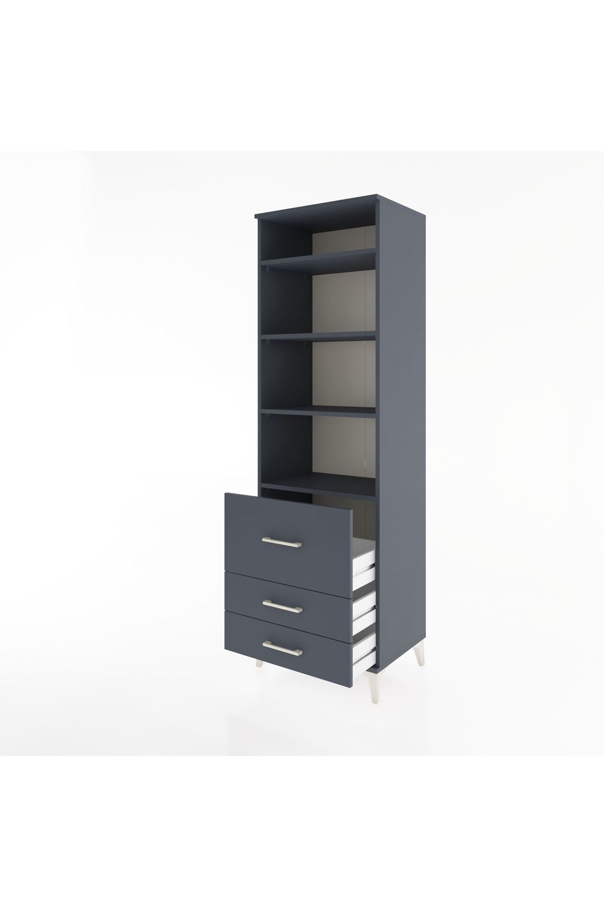 Hyperion Dolap 4 Raflı 3 Çekmeceli 60x44x195 Antrasit-Antrasit