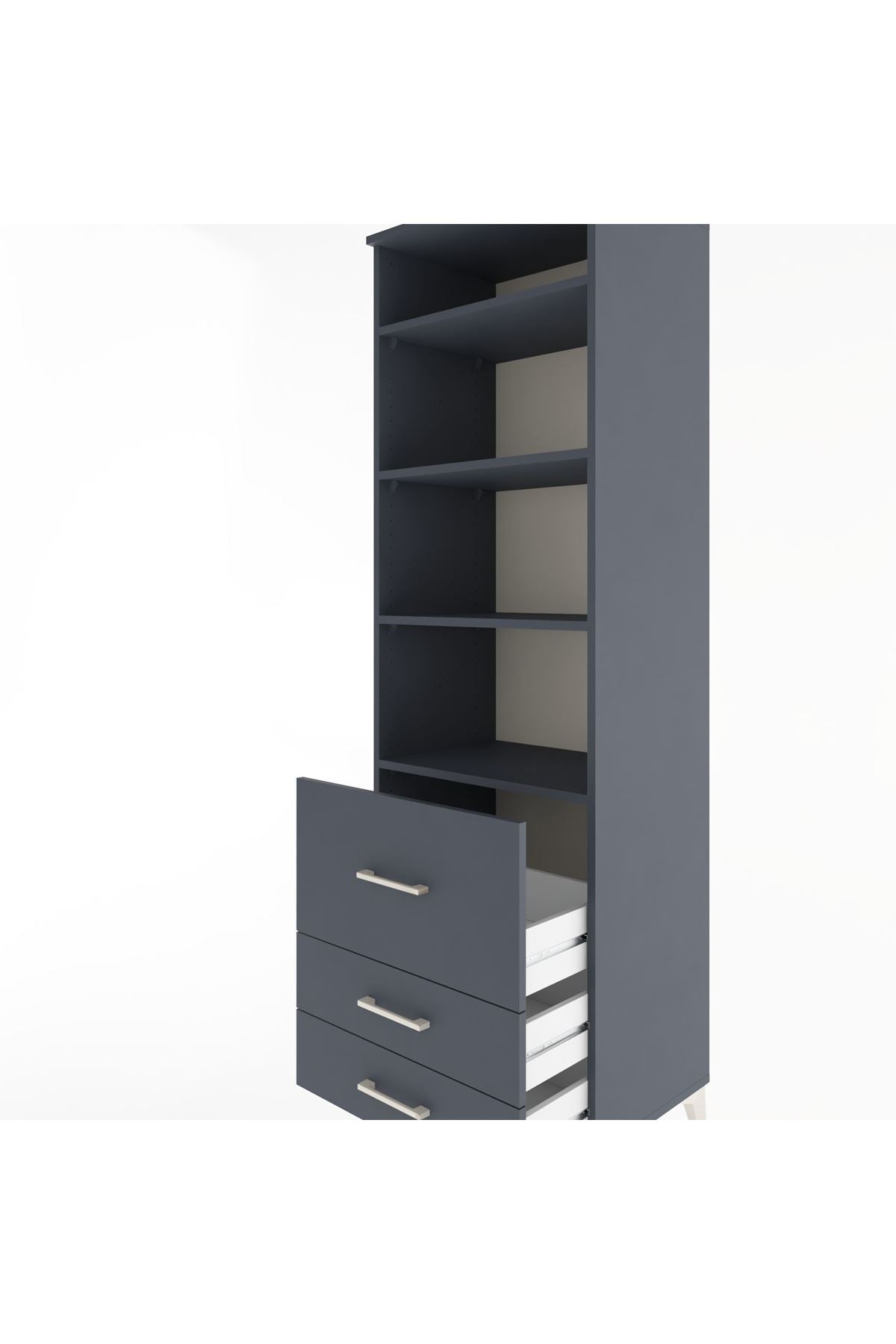 Hyperion Dolap 4 Raflı 3 Çekmeceli 60x44x195 Antrasit-Antrasit