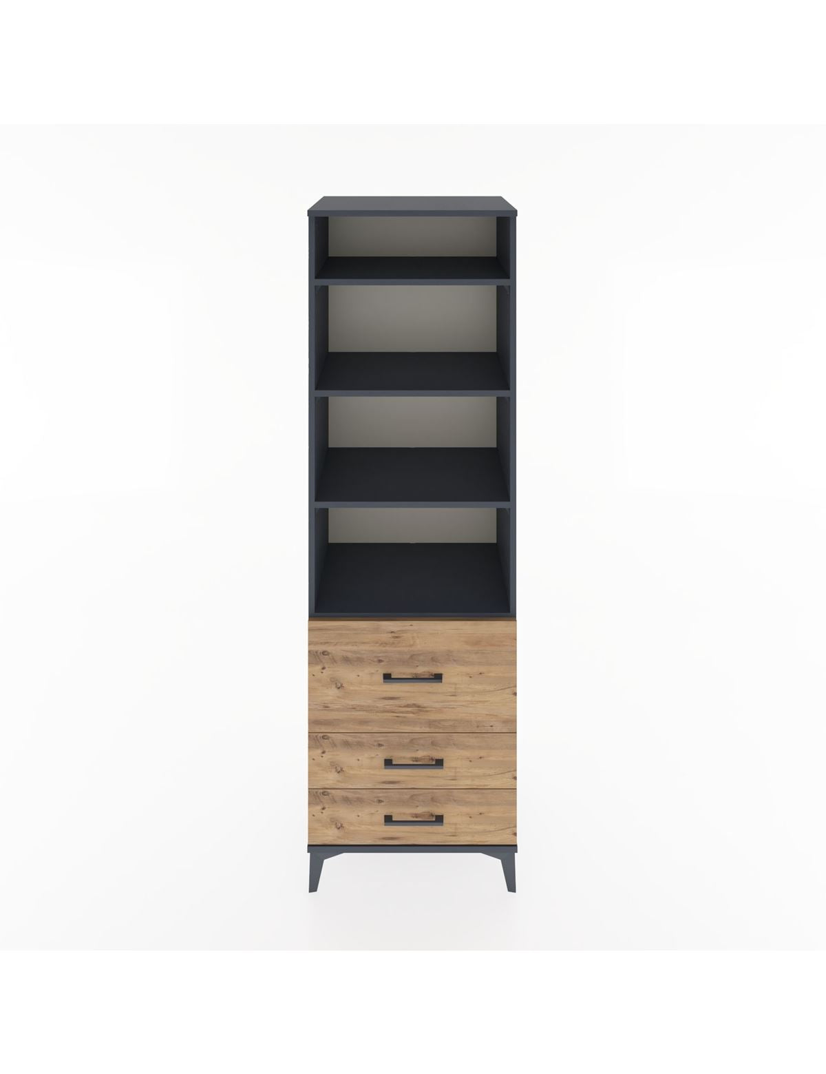 Hyperion Dolap 4 Raflı 3 Çekmeceli 60x44x195 Antrasit-Çam