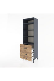 Hyperion Dolap 4 Raflı 3 Çekmeceli 60x44x195 Antrasit-Çam