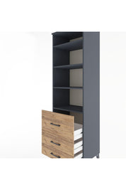 Hyperion Dolap 4 Raflı 3 Çekmeceli 60x44x195 Antrasit-Çam