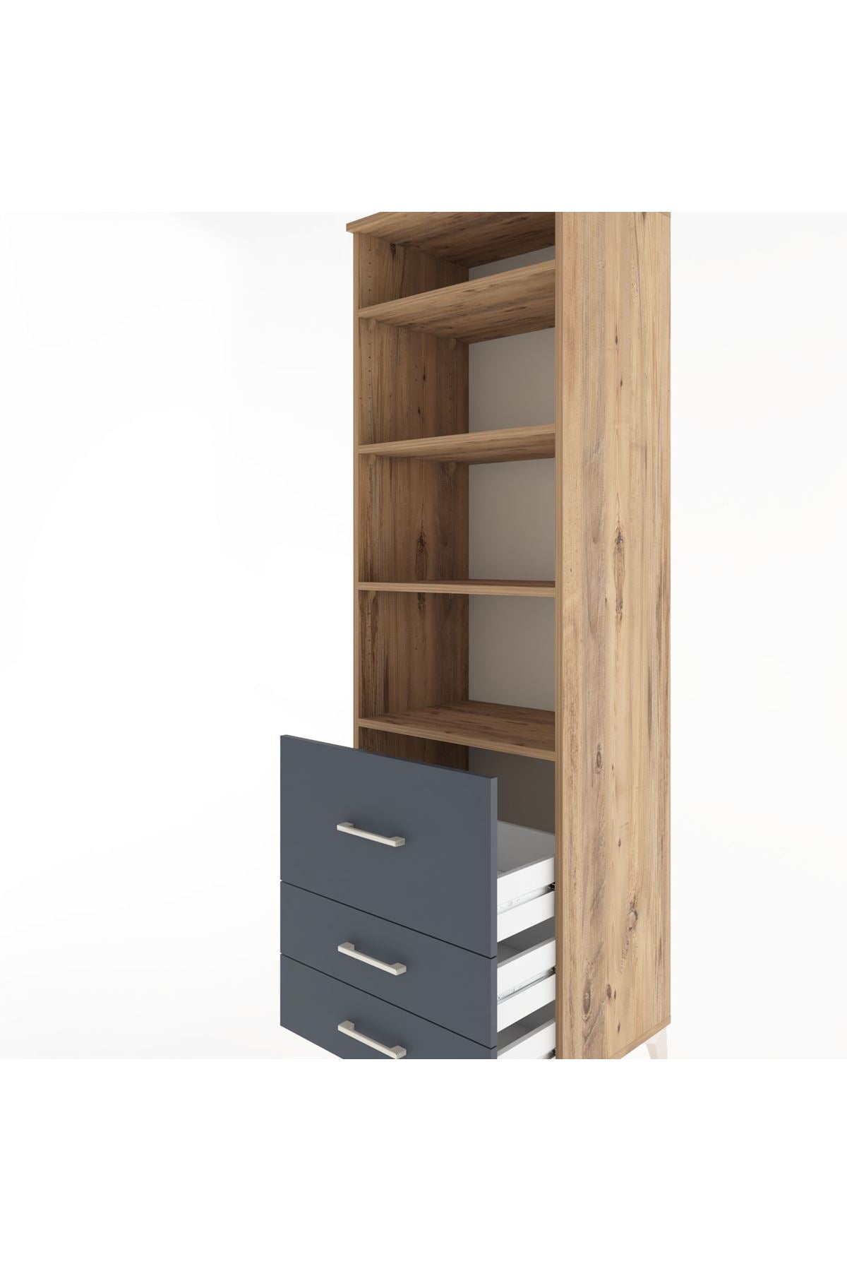 Hyperion Dolap 4 Raflı 3 Çekmeceli 60x44x195 Çam-Antrasit