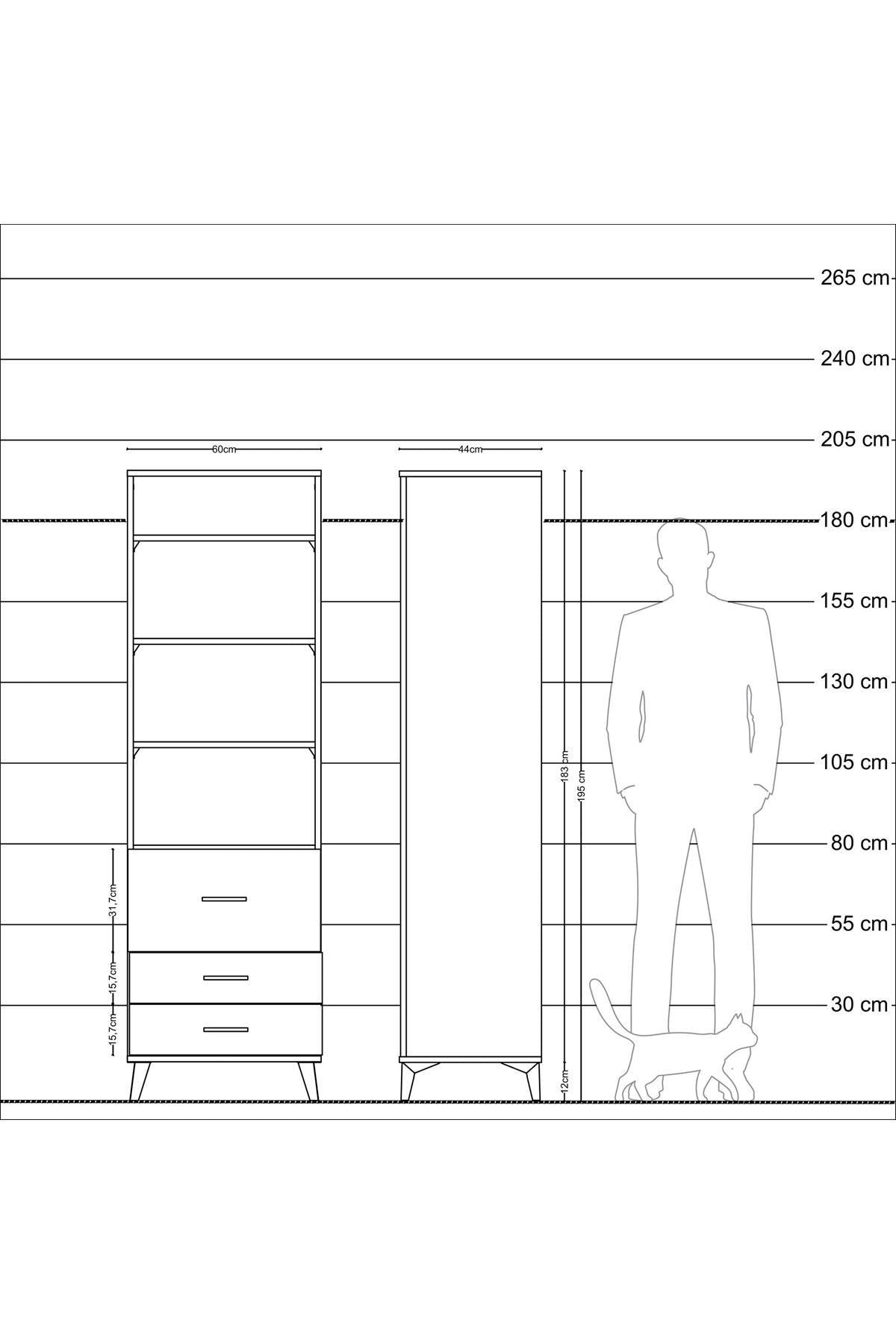 Hyperion Dolap 4 Raflı 3 Çekmeceli 60x44x195 Çam-Antrasit