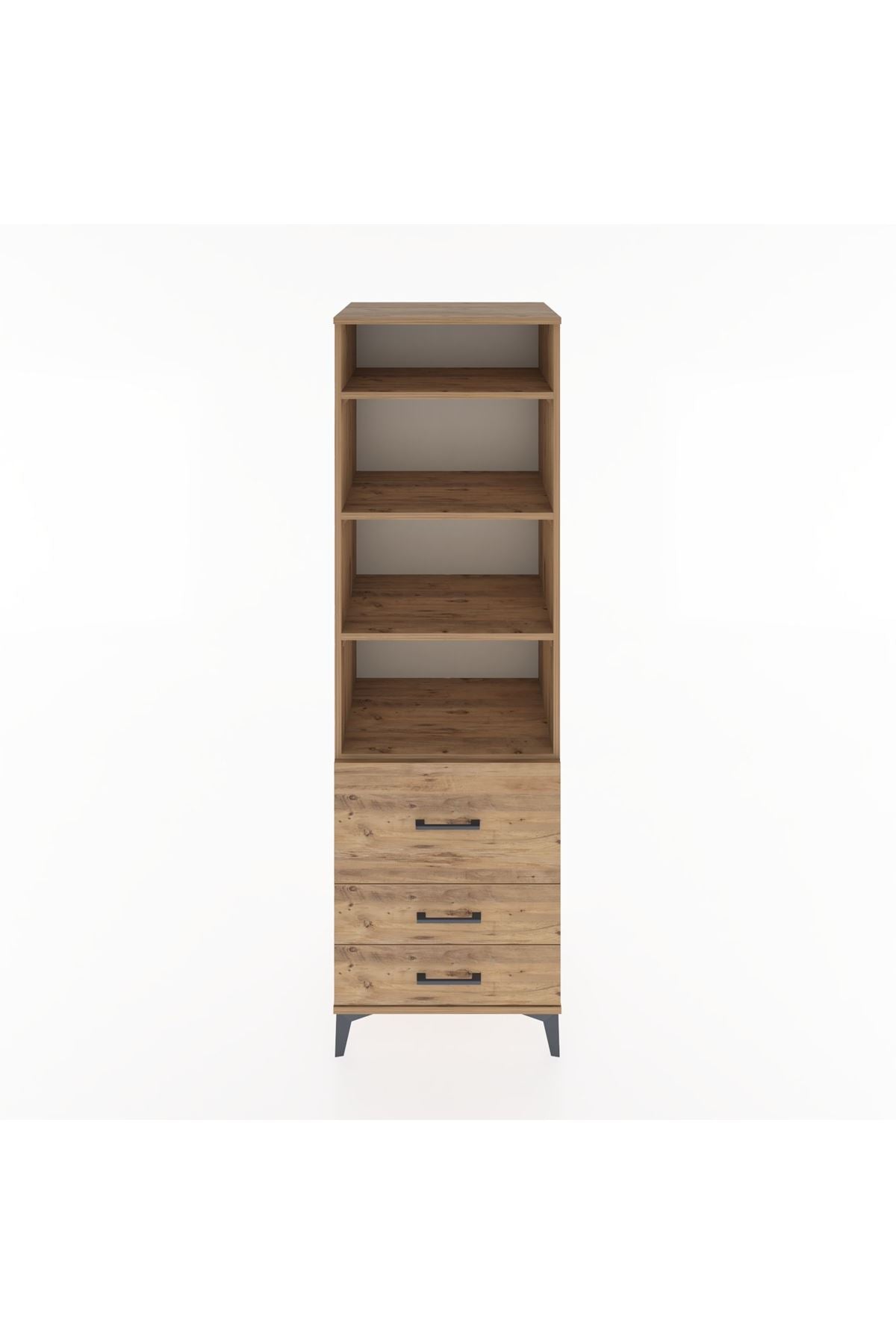 Hyperion Dolap 4 Raflı 3 Çekmeceli 60x44x195 Çam-Çam