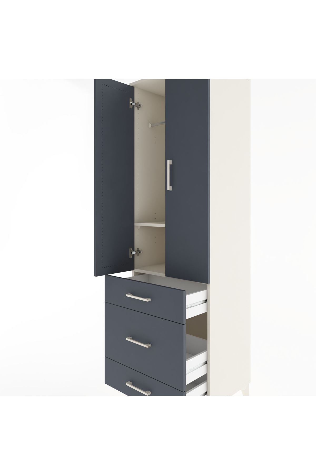 Hyperion Dolap 2 Raflı 3 Çekmeceli Tek Askılı 60x44x195 Aytaşı-Antrasit