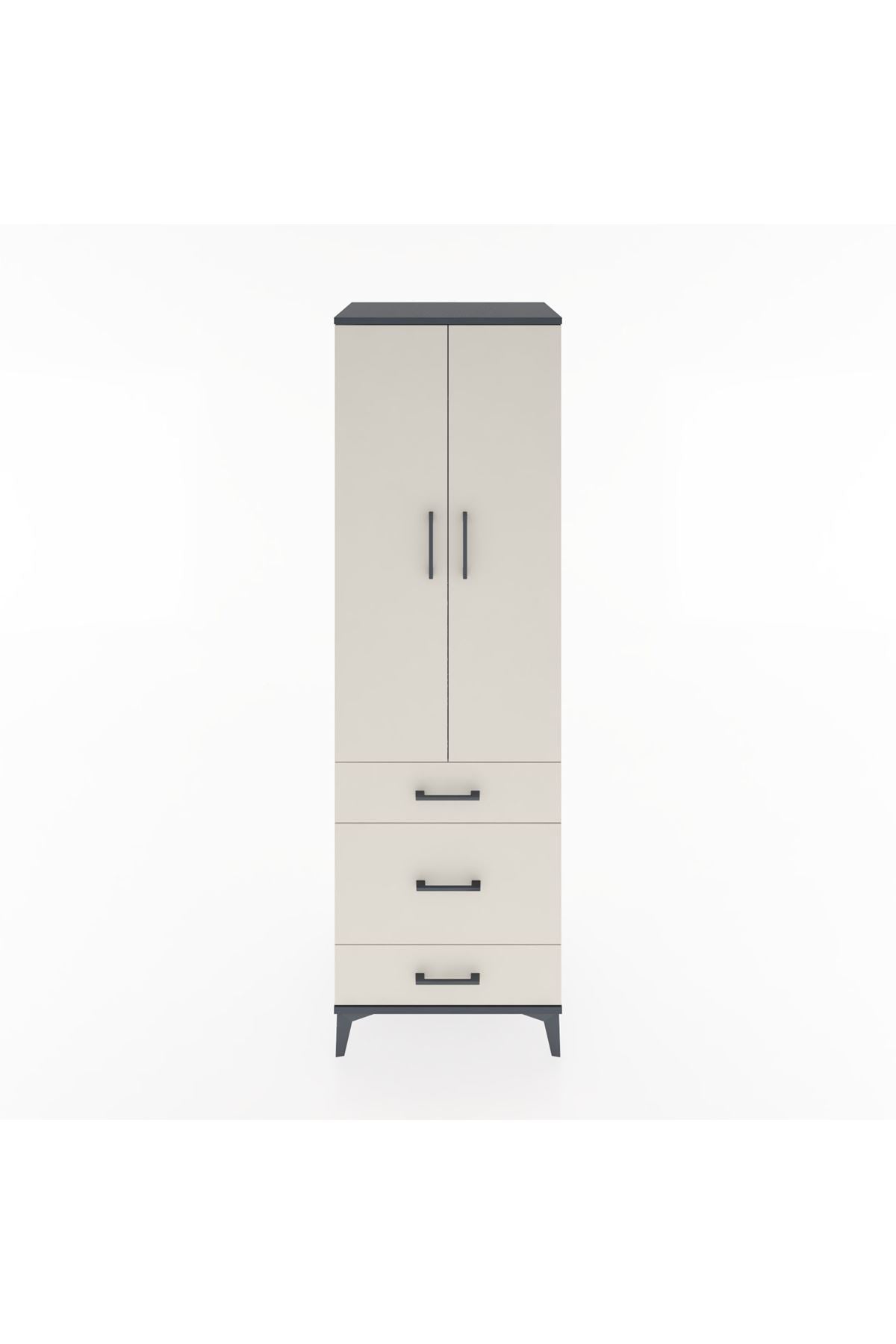 Hyperion Dolap 2 Raflı 3 Çekmeceli Tek Askılı 60x44x195 Antrasit-Aytaşı