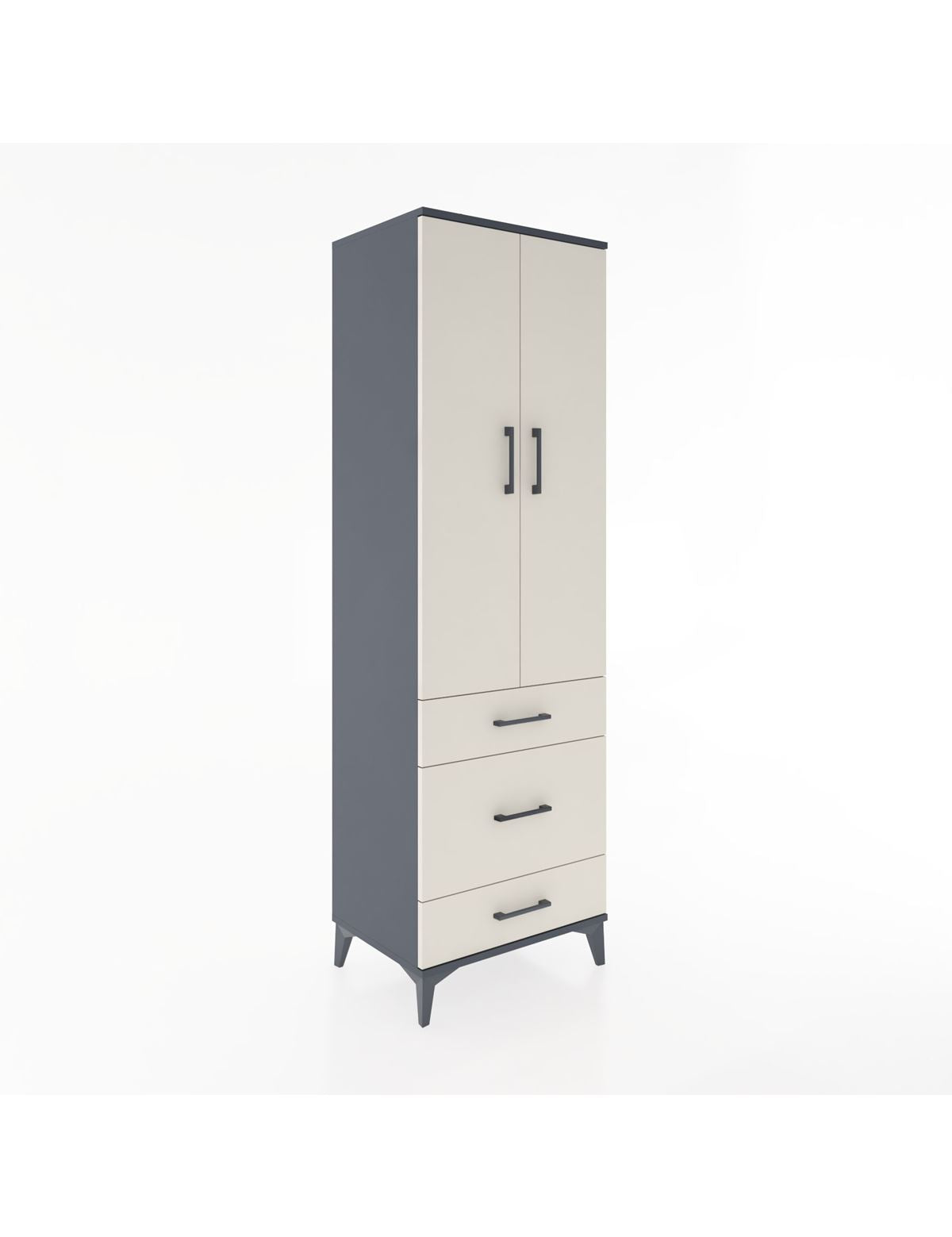 Hyperion Dolap 2 Raflı 3 Çekmeceli Tek Askılı 60x44x195 Antrasit-Aytaşı