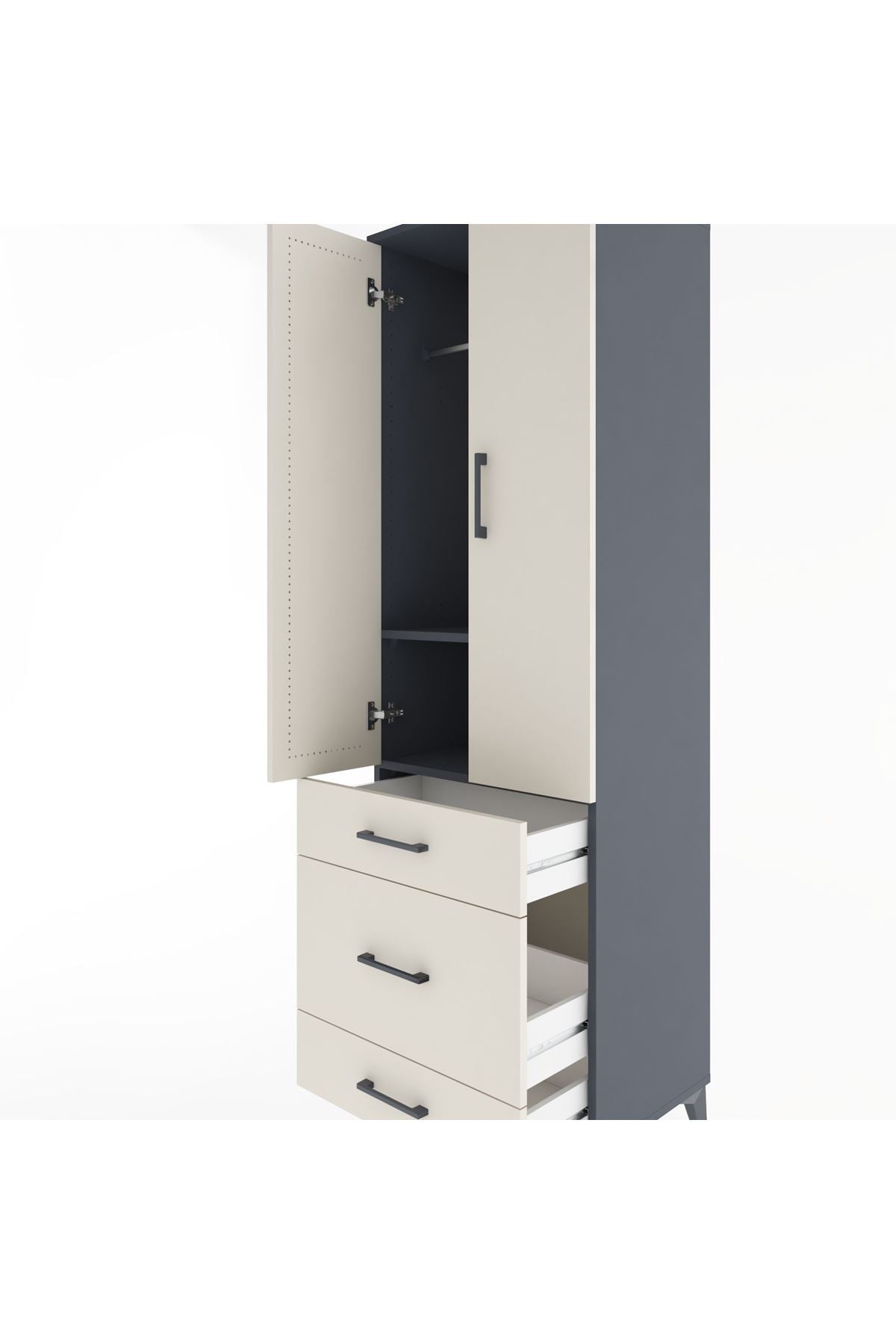 Hyperion Dolap 2 Raflı 3 Çekmeceli Tek Askılı 60x44x195 Antrasit-Aytaşı