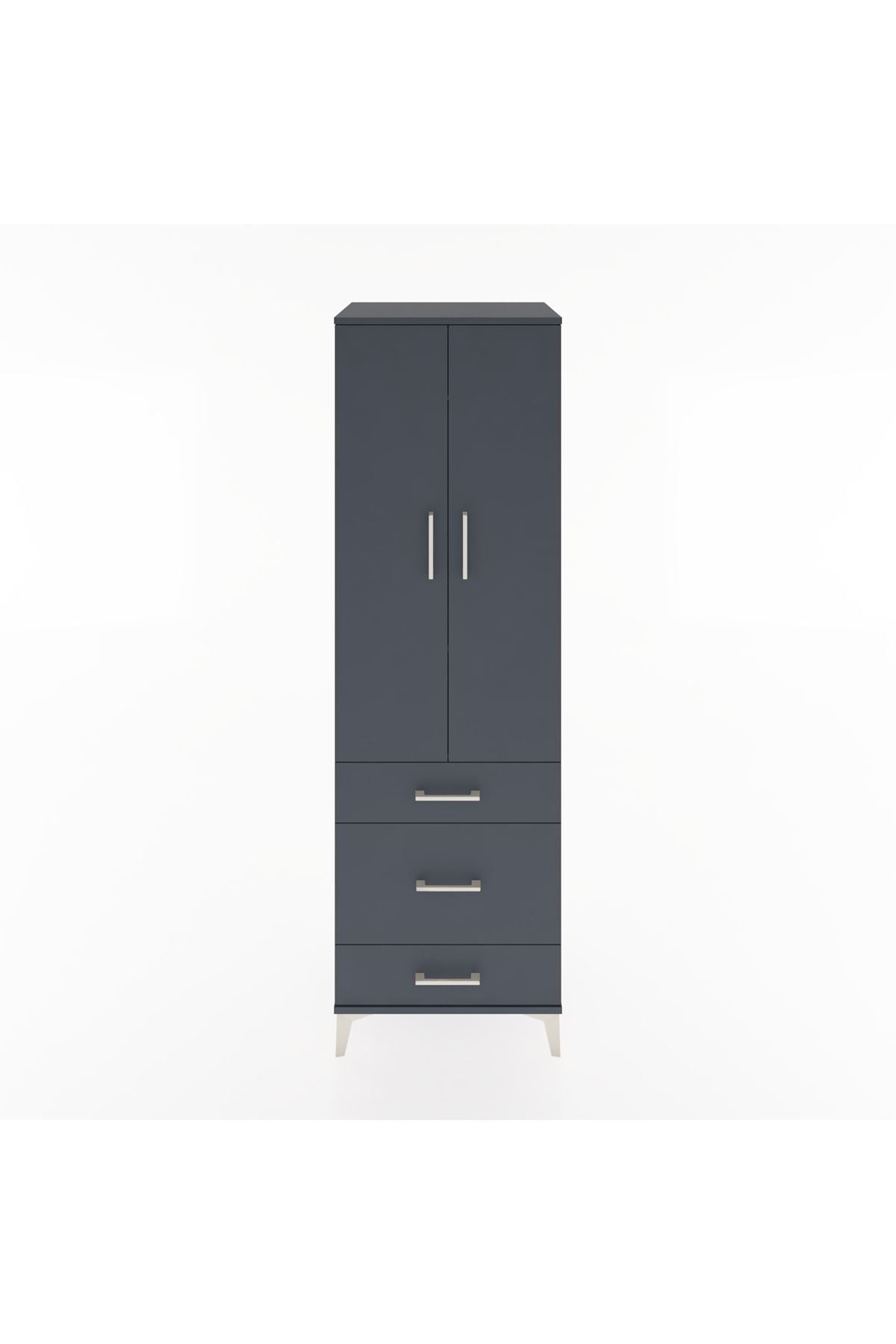 Hyperion Dolap 2 Raflı 3 Çekmeceli Tek Askılı 60x44x195 Antrasit-Antrasit