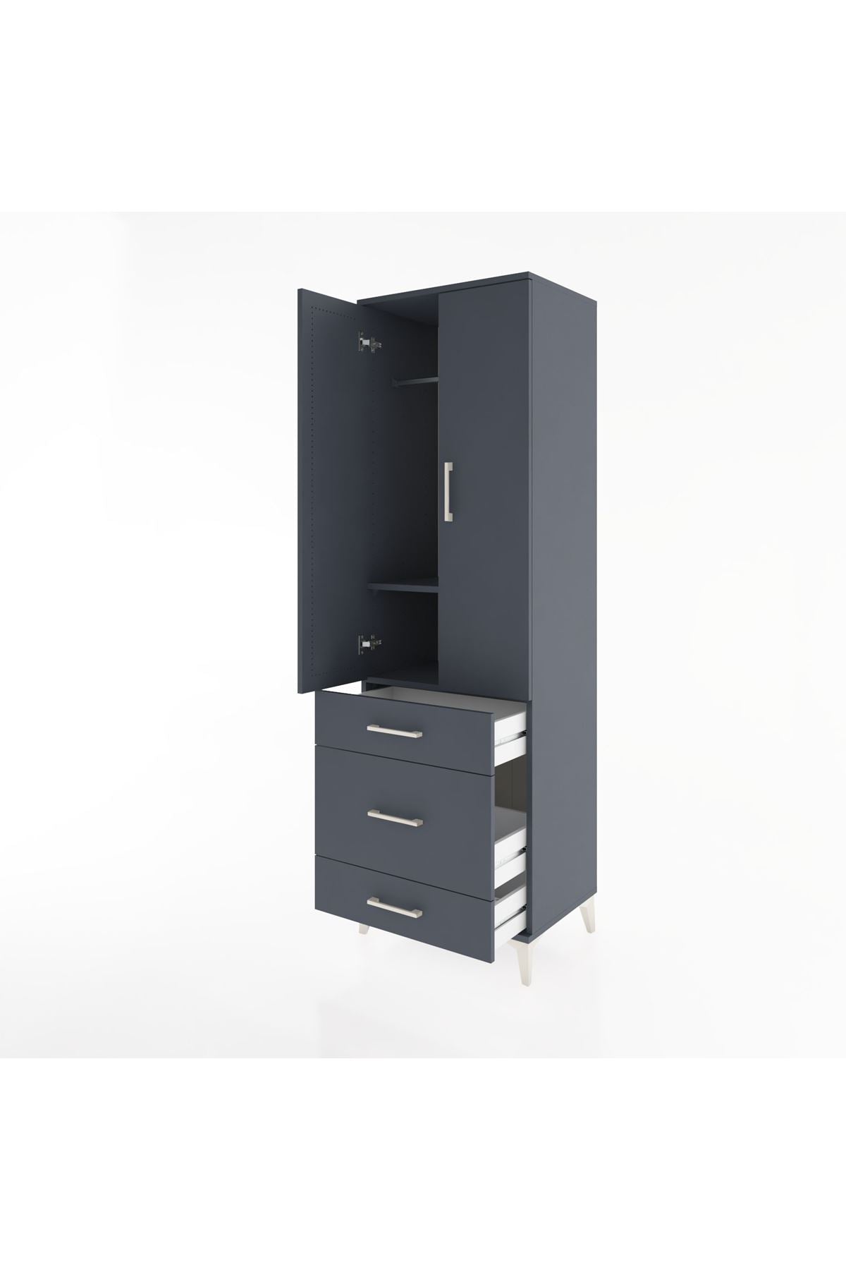 Hyperion Dolap 2 Raflı 3 Çekmeceli Tek Askılı 60x44x195 Antrasit-Antrasit