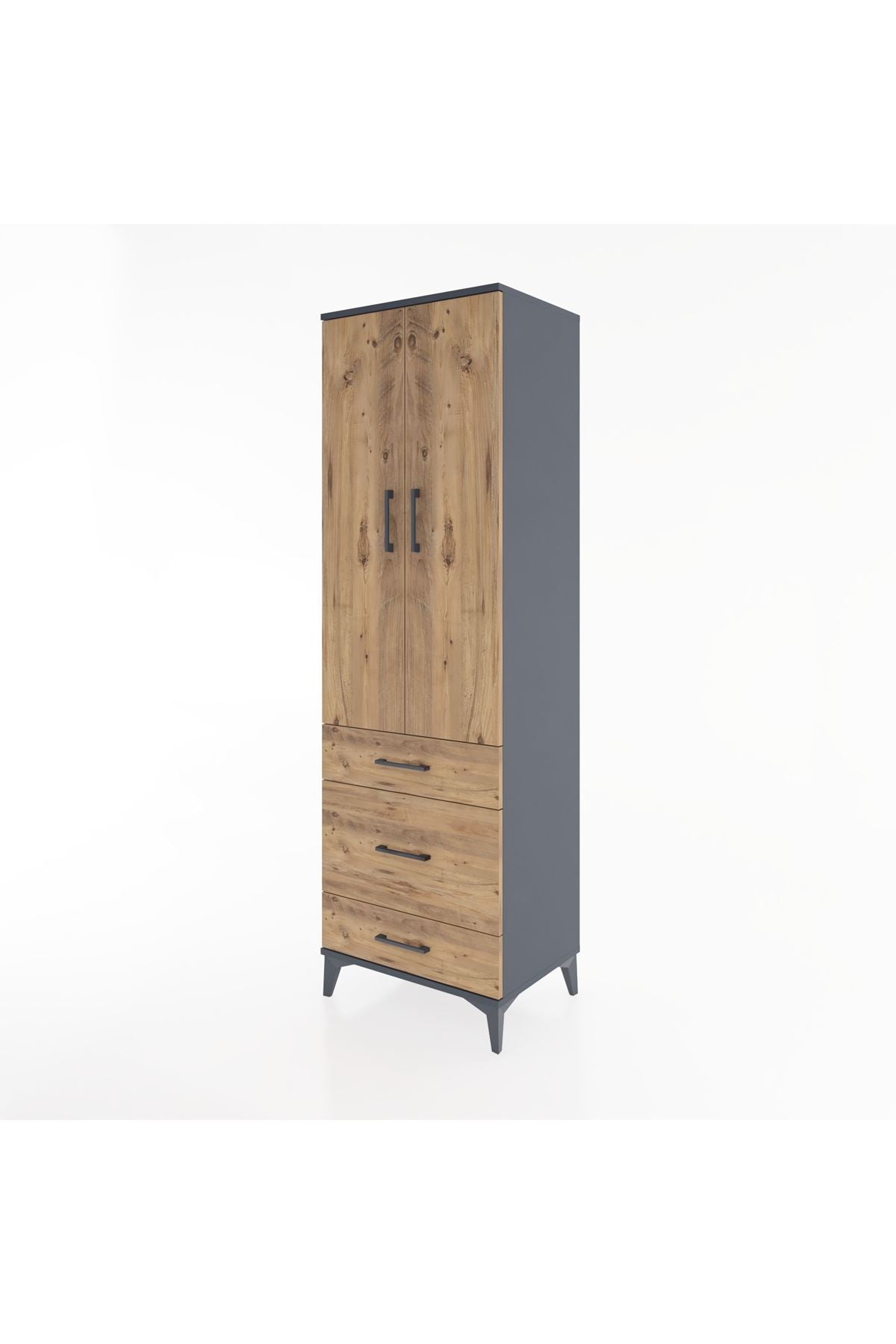 Hyperion Dolap 2 Raflı 3 Çekmeceli Tek Askılı 60x44x195 Antrasit-Çam