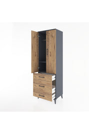 Hyperion Dolap 2 Raflı 3 Çekmeceli Tek Askılı 60x44x195 Antrasit-Çam