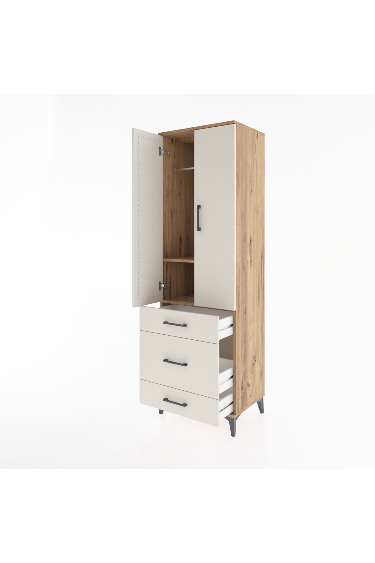 Hyperion Dolap 2 Raflı 3 Çekmeceli Tek Askılı 60x44x195 Çam-Aytaşı