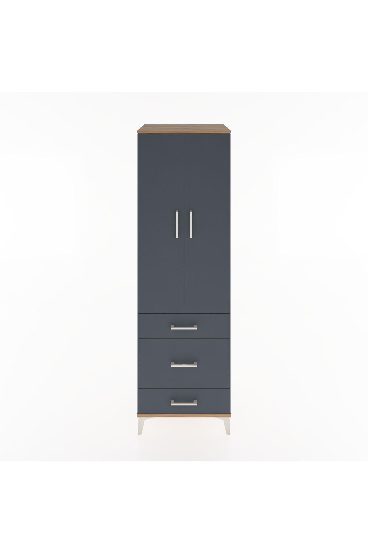 Hyperion Dolap 2 Raflı 3 Çekmeceli Tek Askılı 60x44x195 Çam-Antrasit