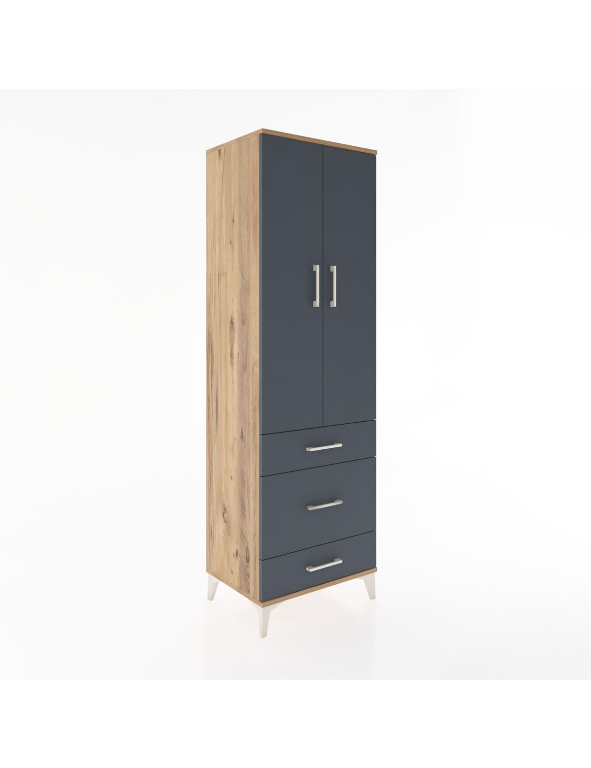 Hyperion Dolap 2 Raflı 3 Çekmeceli Tek Askılı 60x44x195 Çam-Antrasit