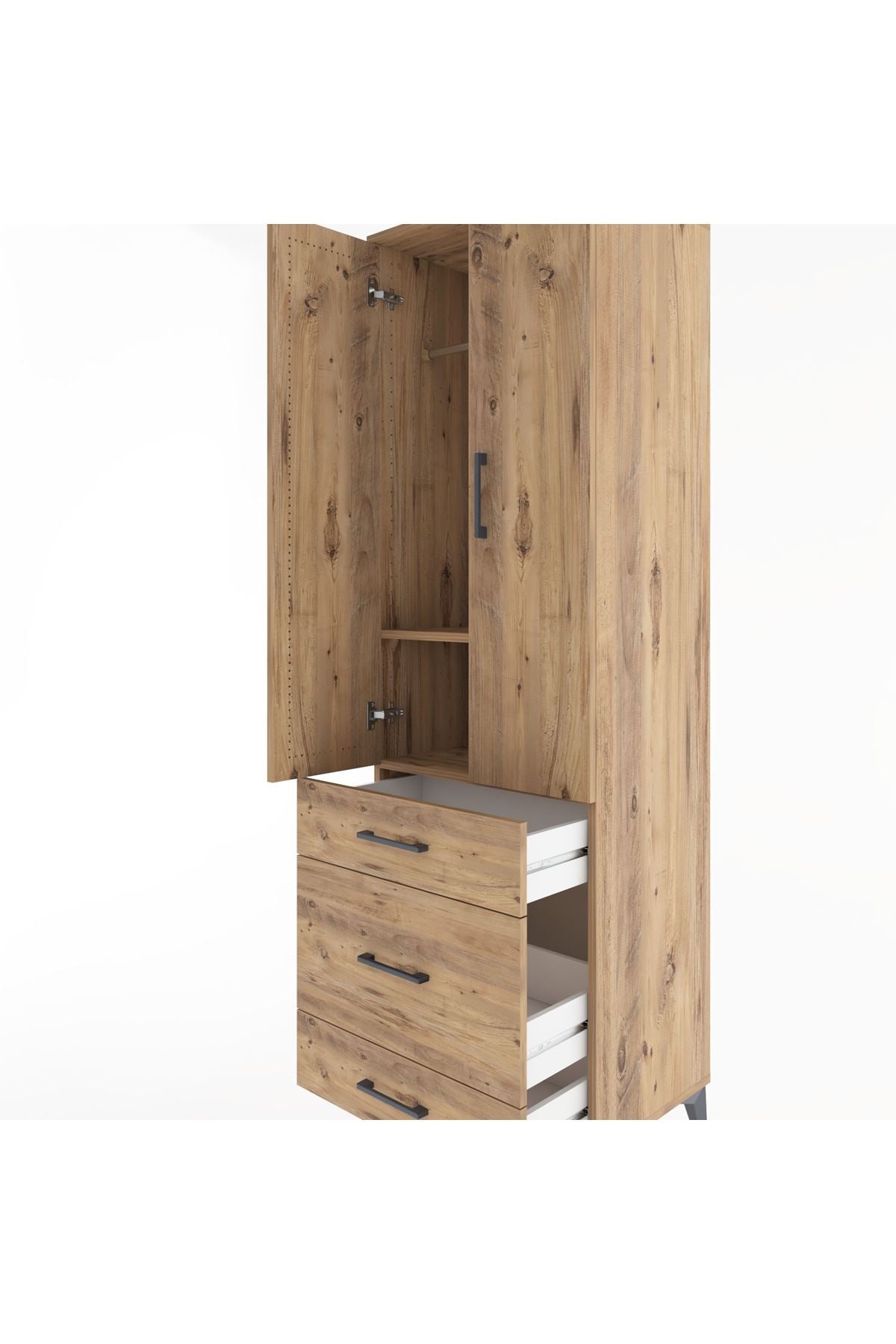 Hyperion Dolap 2 Raflı 3 Çekmeceli Tek Askılı 60x44x195 Çam-Çam