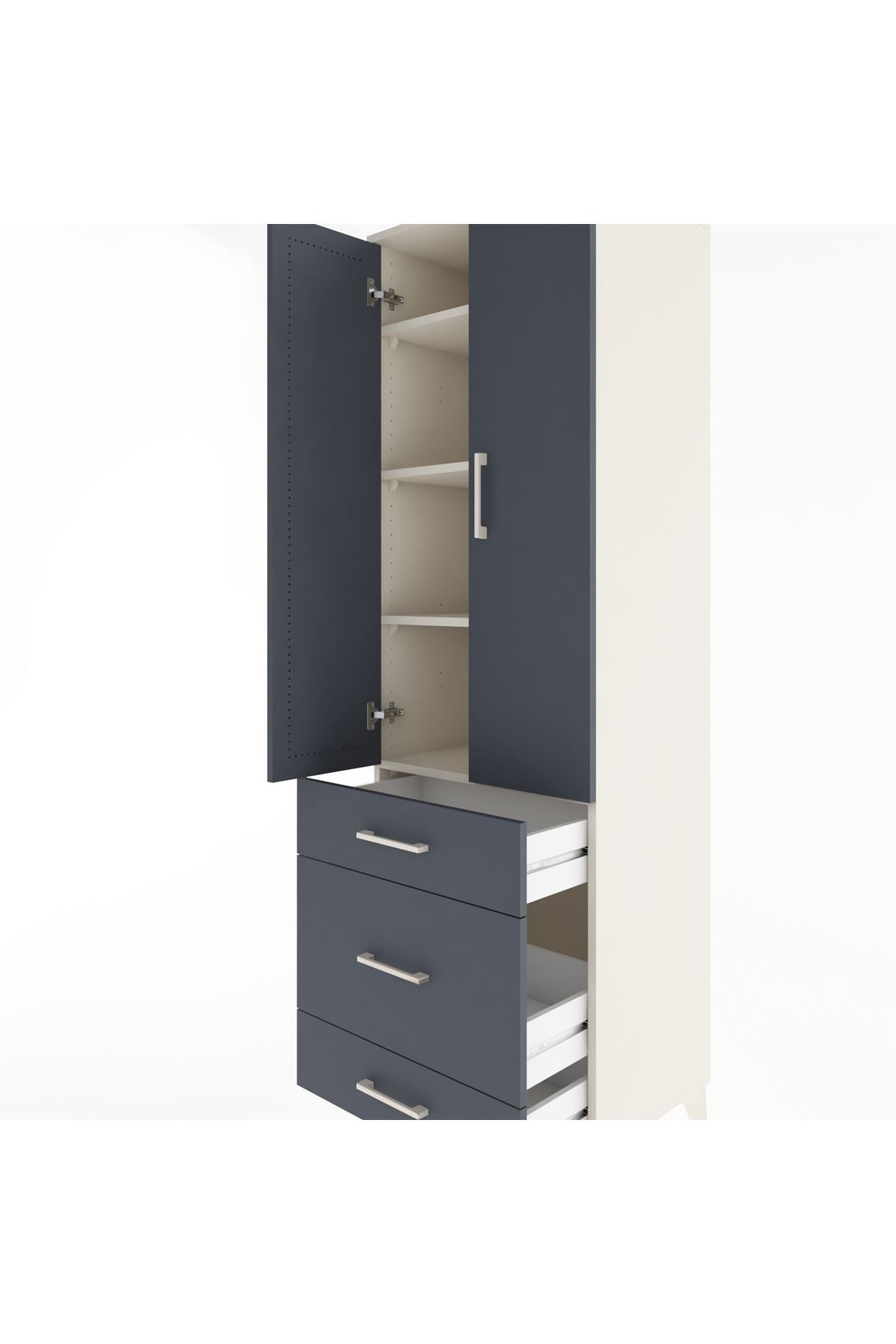 Hyperion Dolap 4 Raflı 3 Çekmeceli 2 Kapaklı 60x44x195 Aytaşı-Antrasit