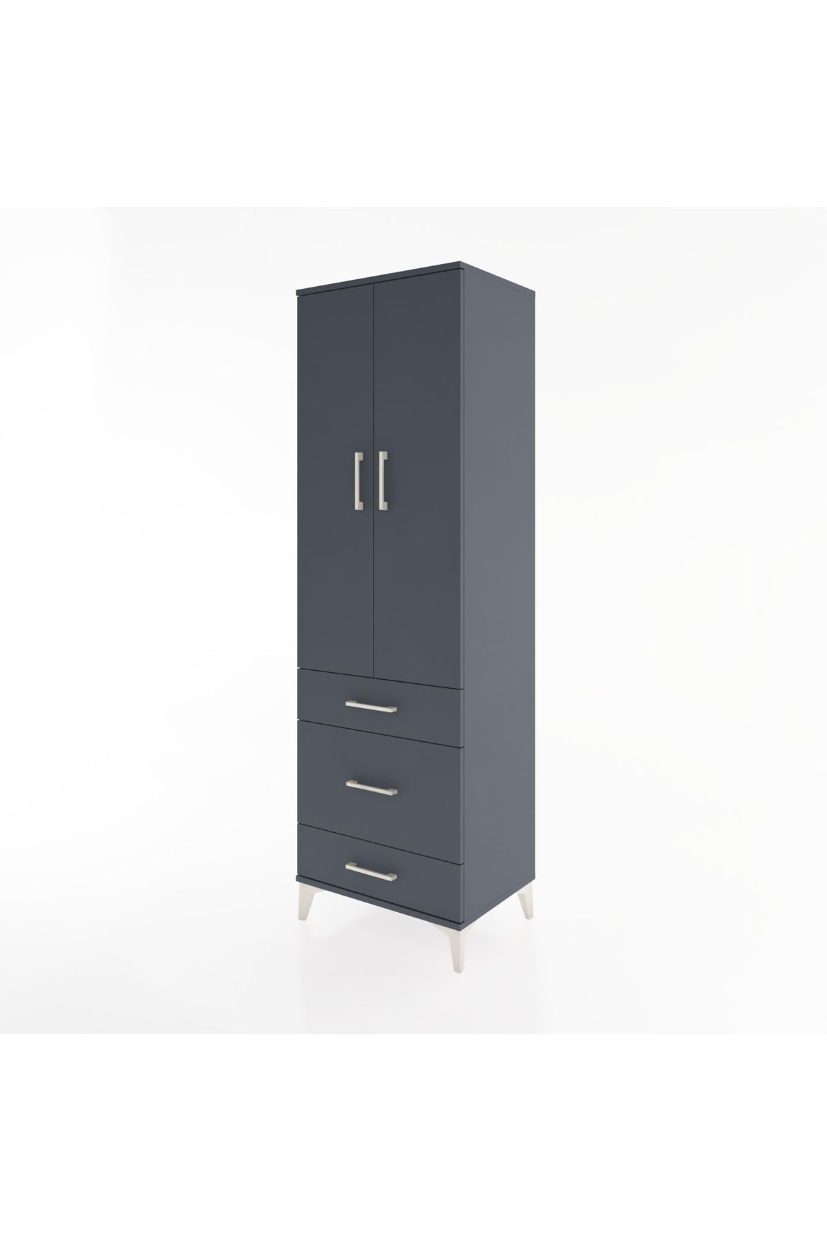 Hyperion Dolap 4 Raflı 3 Çekmeceli 2 Kapaklı 60x44x195 Antrasit-Antrasit