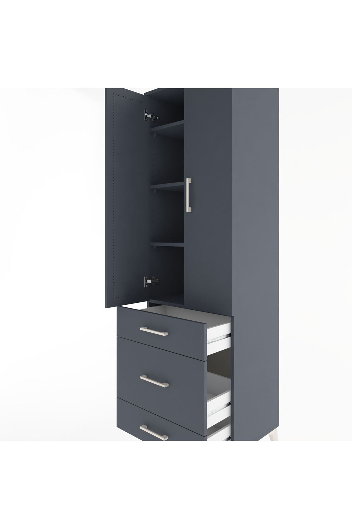 Hyperion Dolap 4 Raflı 3 Çekmeceli 2 Kapaklı 60x44x195 Antrasit-Antrasit