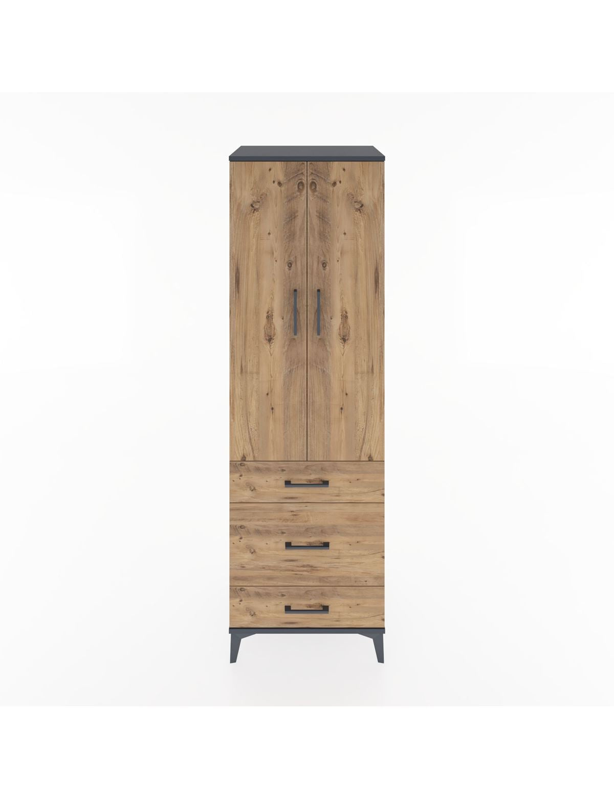 Hyperion Dolap 4 Raflı 3 Çekmeceli 2 Kapaklı 60x44x195 Antrasit-Çam