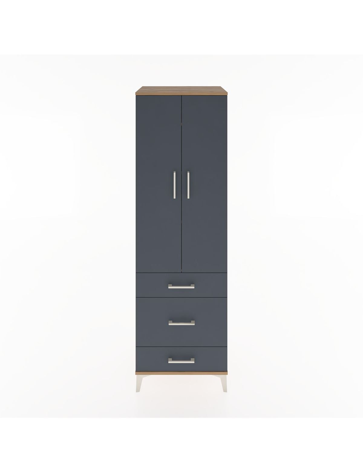 Hyperion Dolap 4 Raflı 3 Çekmeceli 2 Kapaklı 60x44x195 Çam-Antrasit