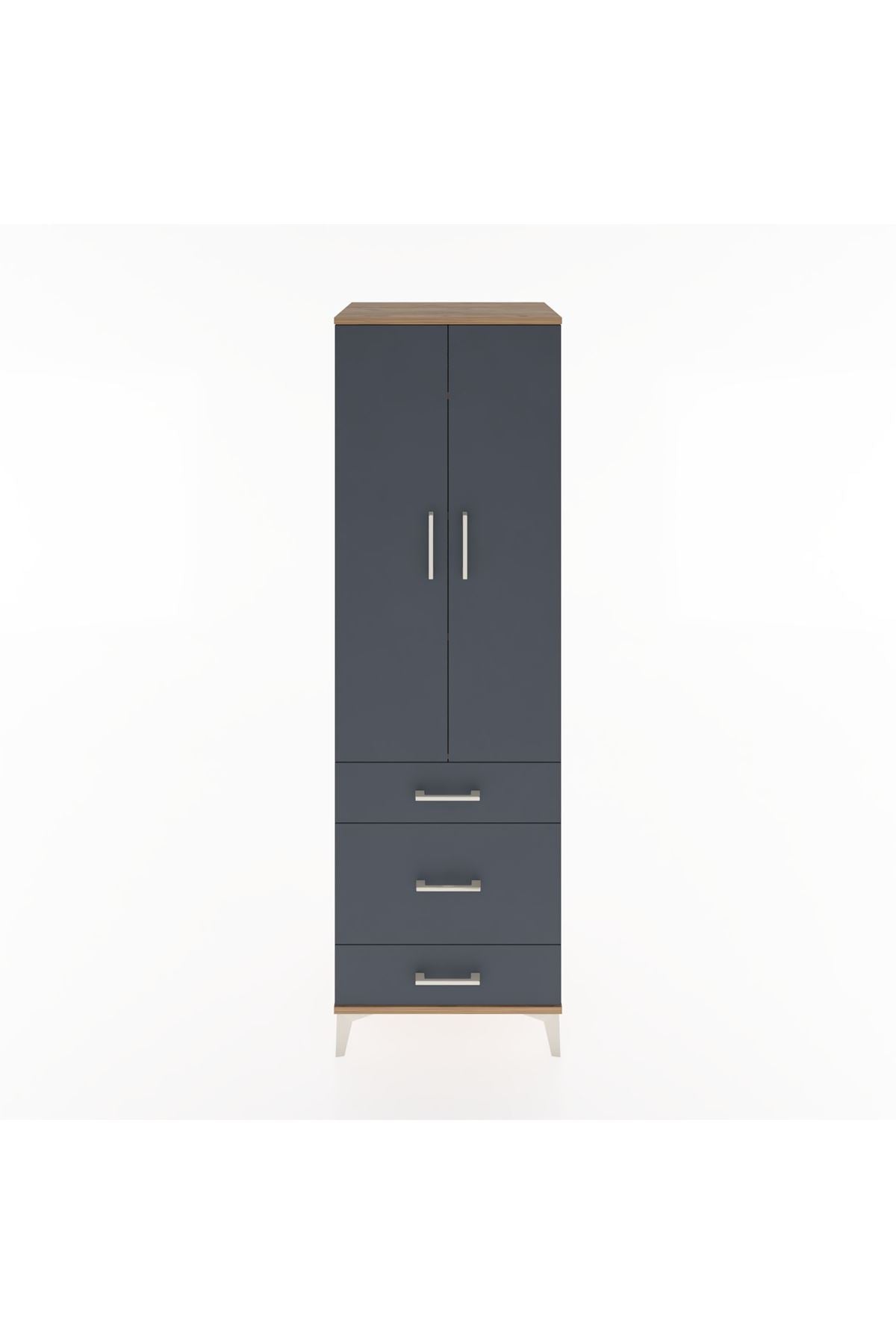 Hyperion Dolap 4 Raflı 3 Çekmeceli 2 Kapaklı 60x44x195 Çam-Antrasit