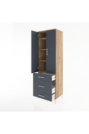 Hyperion Dolap 4 Raflı 3 Çekmeceli 2 Kapaklı 60x44x195 Çam-Antrasit