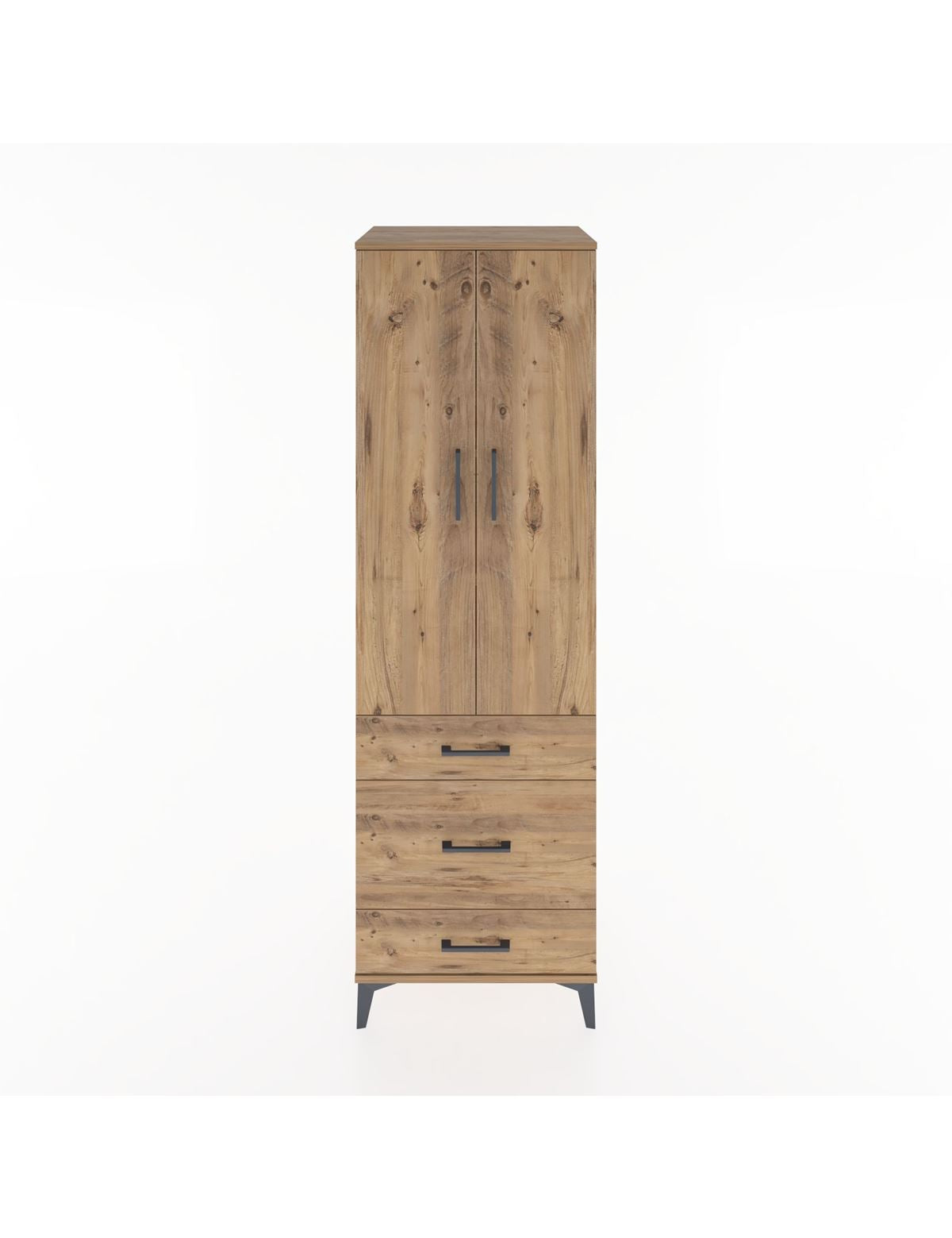 Hyperion Dolap 4 Raflı 3 Çekmeceli 2 Kapaklı 60x44x195 Çam-Çam