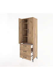 Hyperion Dolap 4 Raflı 3 Çekmeceli 2 Kapaklı 60x44x195 Çam-Çam