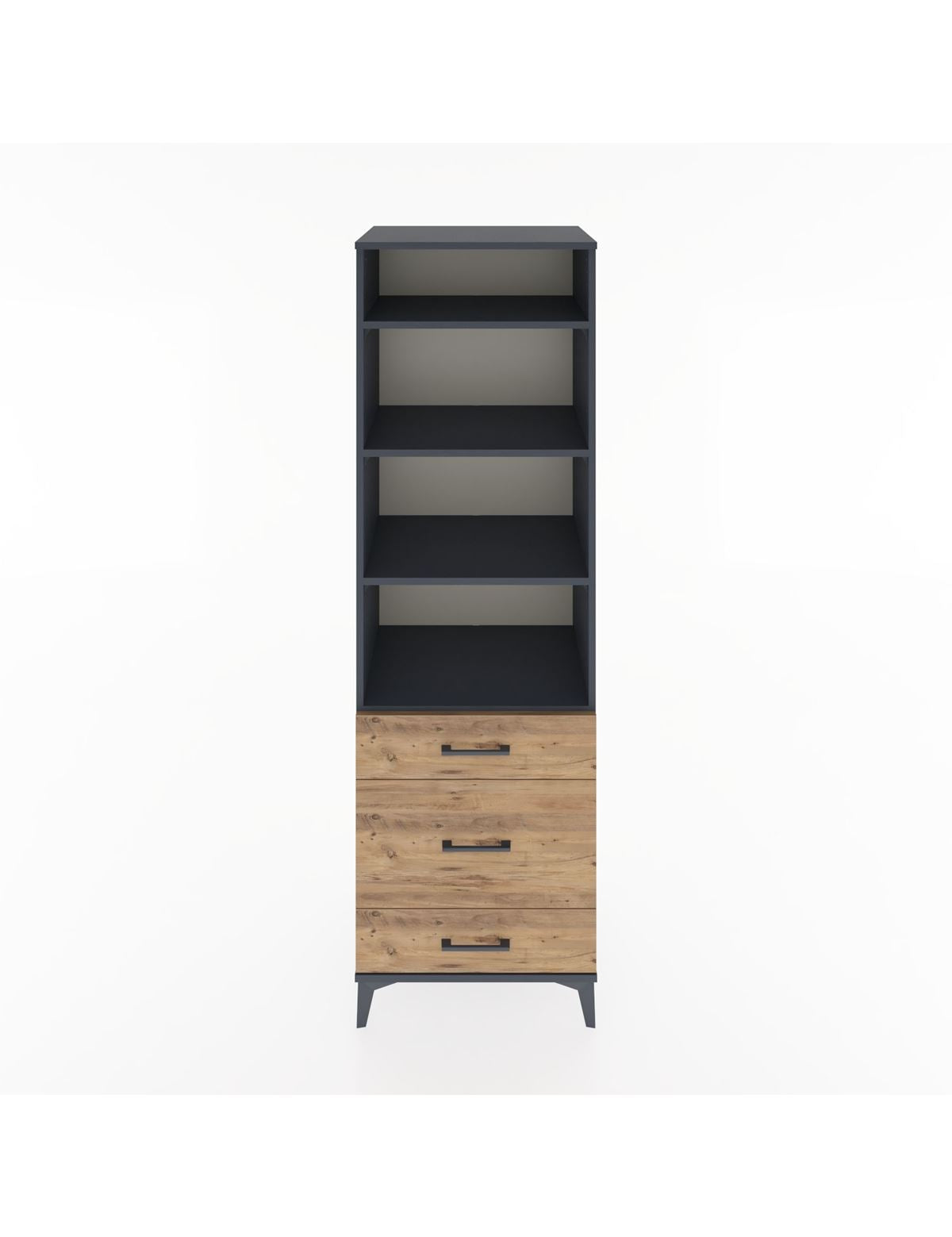 Hyperion Dolap 4 Raflı 3 Çekmeceli 60x44x195 Antrasit-Çam