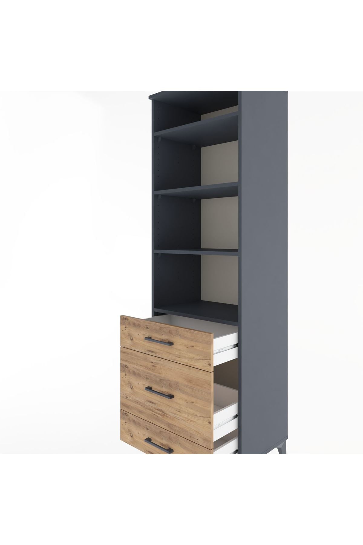 Hyperion Dolap 4 Raflı 3 Çekmeceli 60x44x195 Antrasit-Çam