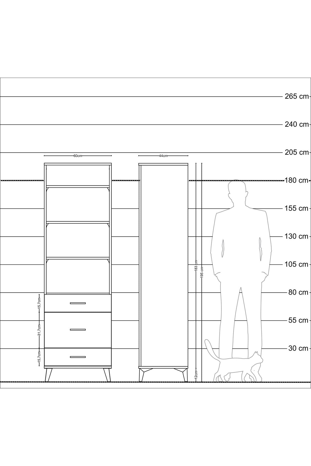 Hyperion Dolap 4 Raflı 3 Çekmeceli 60x44x195 Antrasit-Çam