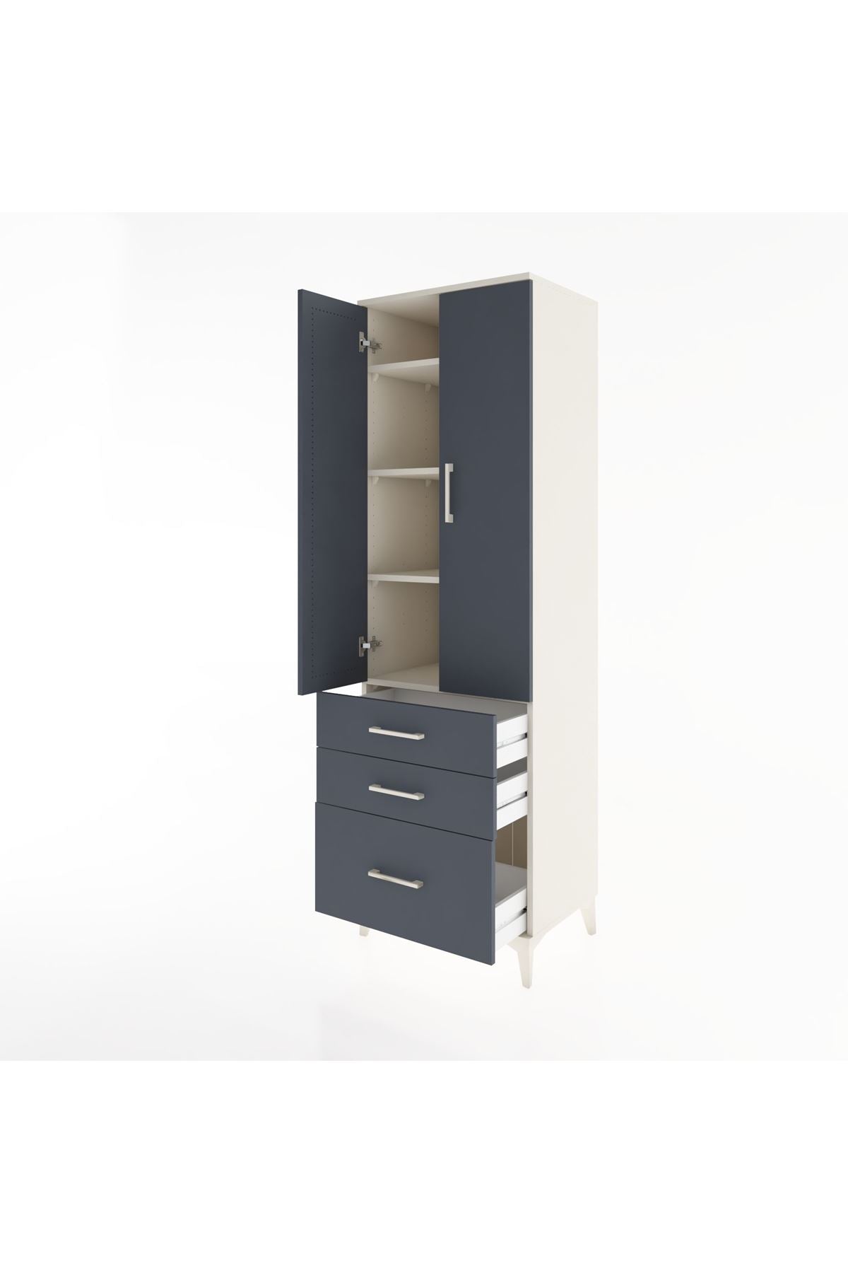 Hyperion Dolap 4 Raflı 3 Çekmeceli 2 Kapaklı 60x44x195 Aytaşı-Antrasit